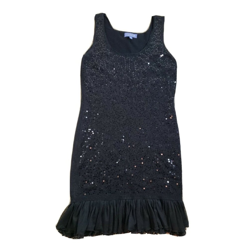 Vivienne Vivienne Tam Metallic Sequin Shift Dress Black PS Petite Small